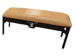 1980s Vintage Iron and Leather Benches with Cut Out Motifs - a Pair