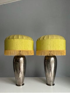 1980s Vintage Italian Ceramic Table Lamps with Silver Mirror Glaze