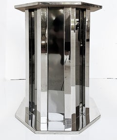 1980s Vintage Italian Chrome and Smoked Glass Pedestal or Table Base