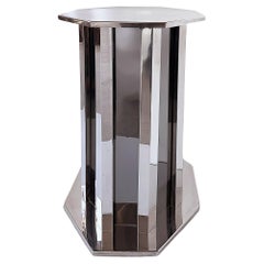 1980s Vintage Italian Chrome and Smoked Glass Pedestal or Table Base