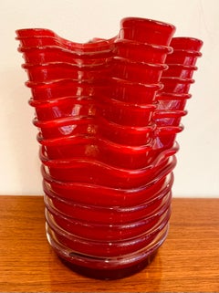 1980s Vintage Italian Ruby Red with Encased Grey Glass Murano Glass Vase