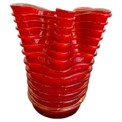 1980s Retro Italian Ruby Red with Encased Grey Glass Murano Glass Vase