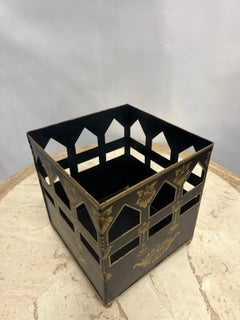 Cestino per la spazzatura in stile italiano vintage degli anni '80, nero e oro