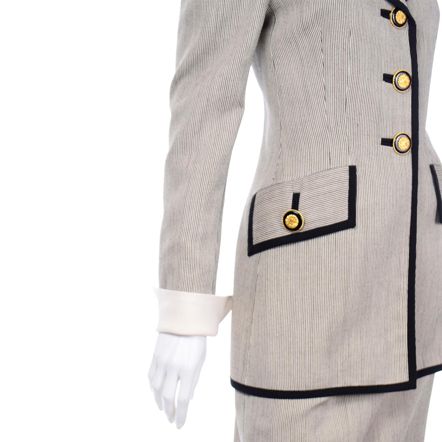 Frühjahr 1994 Vintage Jacques Fath Schwarz-Weiß gestreifter Vintage-Anzug mit Rock & Jacke im Angebot 2