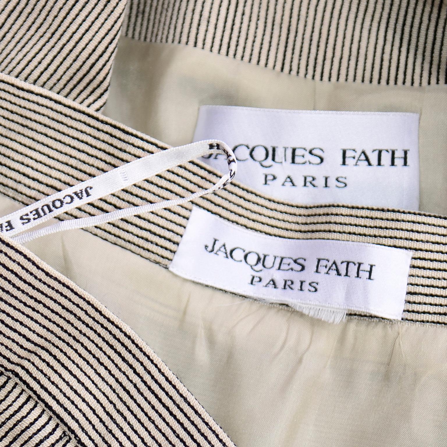 Spring 1994 Vintage Jacques Fath Black and White Striped Skirt & Jacket Suit For Sale 3