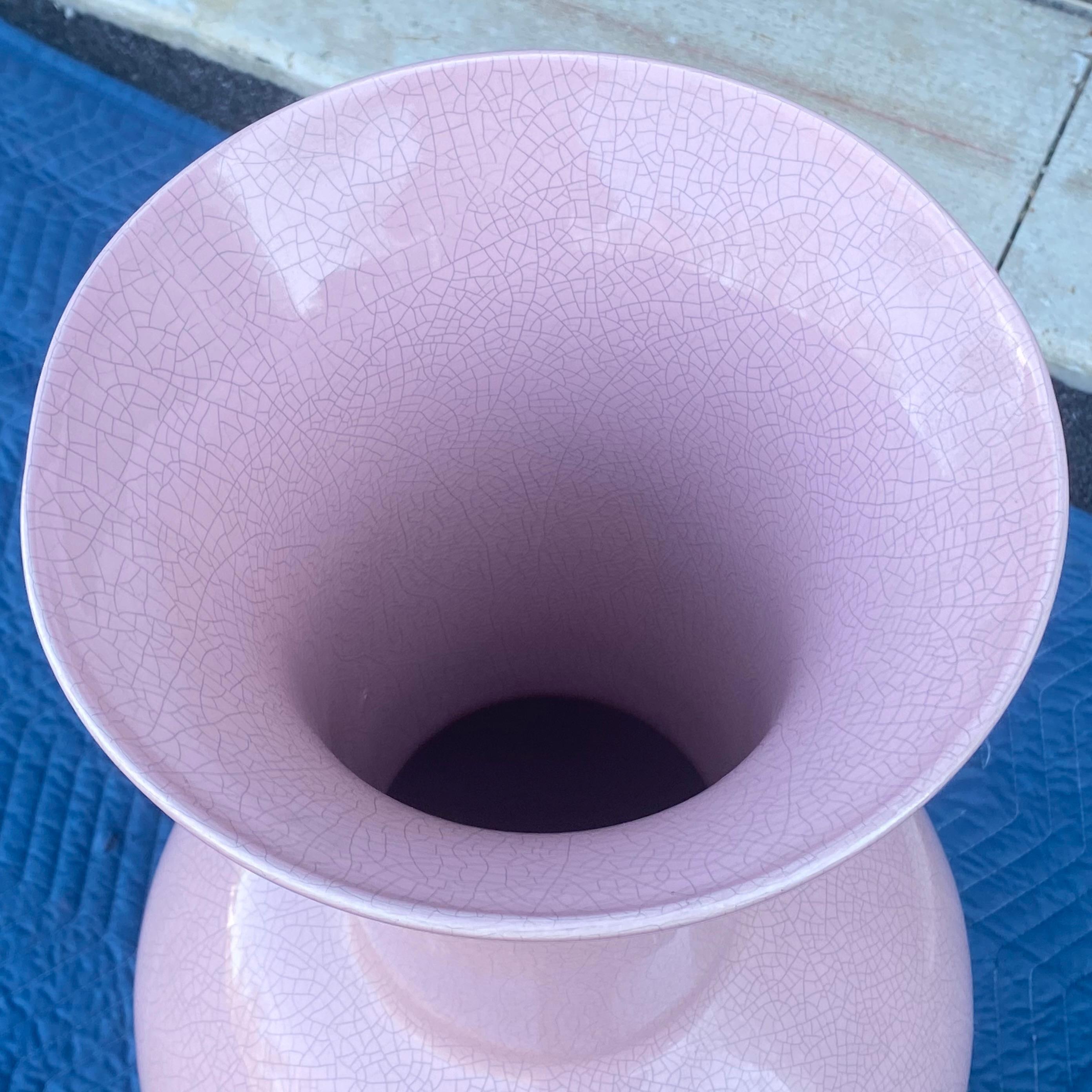 1980’s Vintage Jaru Monumental Pink Crackle Vase In Good Condition For Sale In West Chester, PA