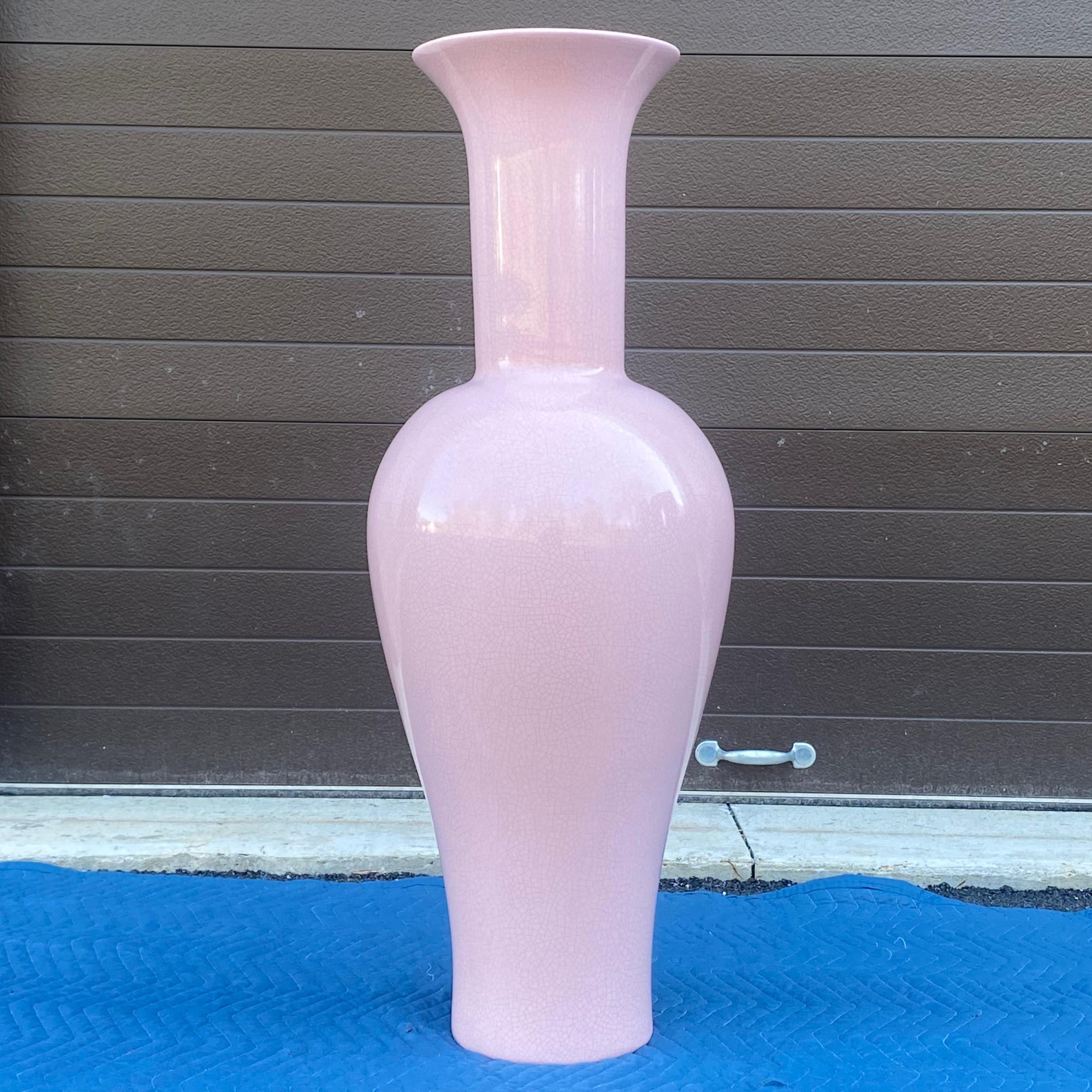 20th Century 1980’s Vintage Jaru Monumental Pink Crackle Vase For Sale