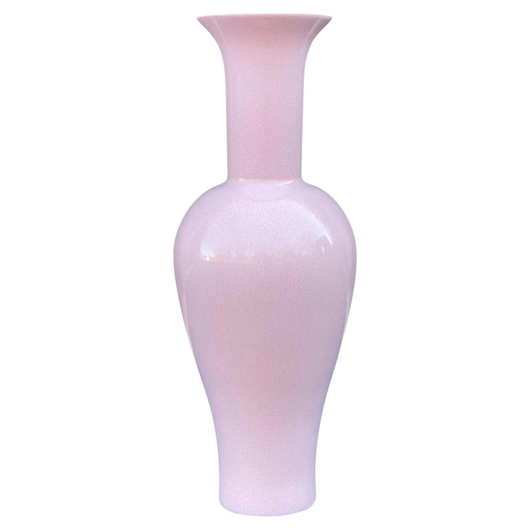 Vintage 1980's Jaru Monumental Pink Crackle Vase en vente