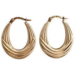 1980s Vintage Jewelry Gold Hoops Moulded Ribbed Hoop Earrings