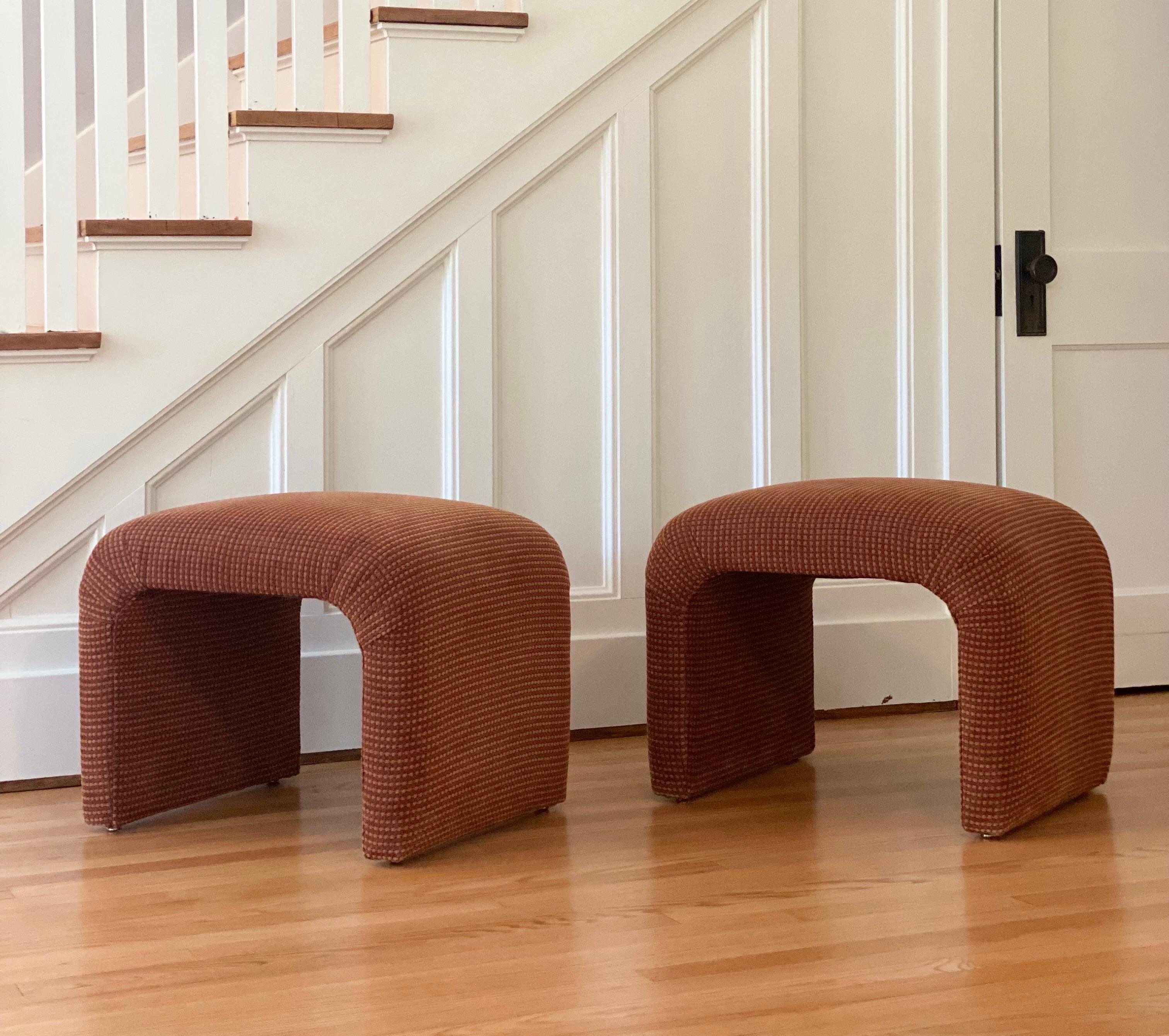 Post-Modern 1980s Vintage Karl Springer Style Waterfall Upholstered Ottomans, a Pair