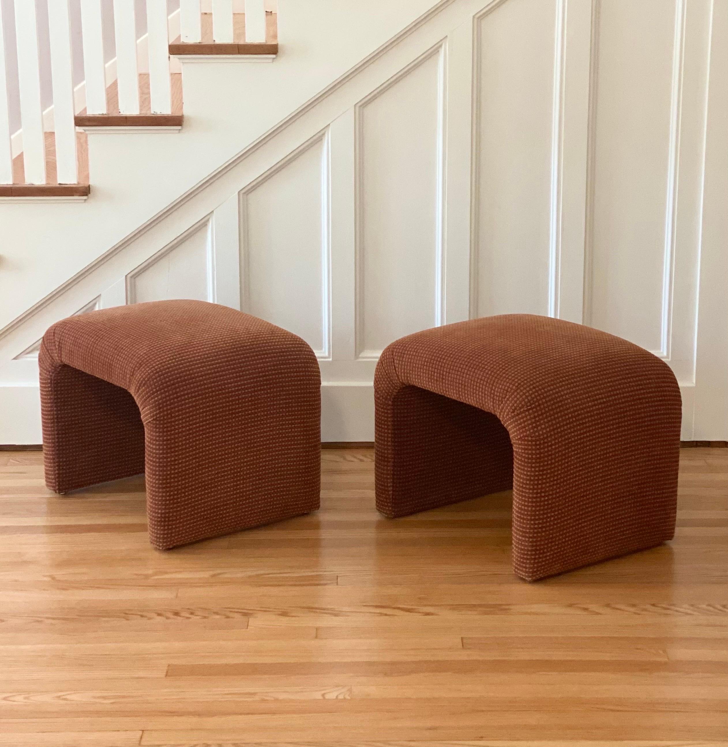 Late 20th Century 1980s Vintage Karl Springer Style Waterfall Upholstered Ottomans, a Pair