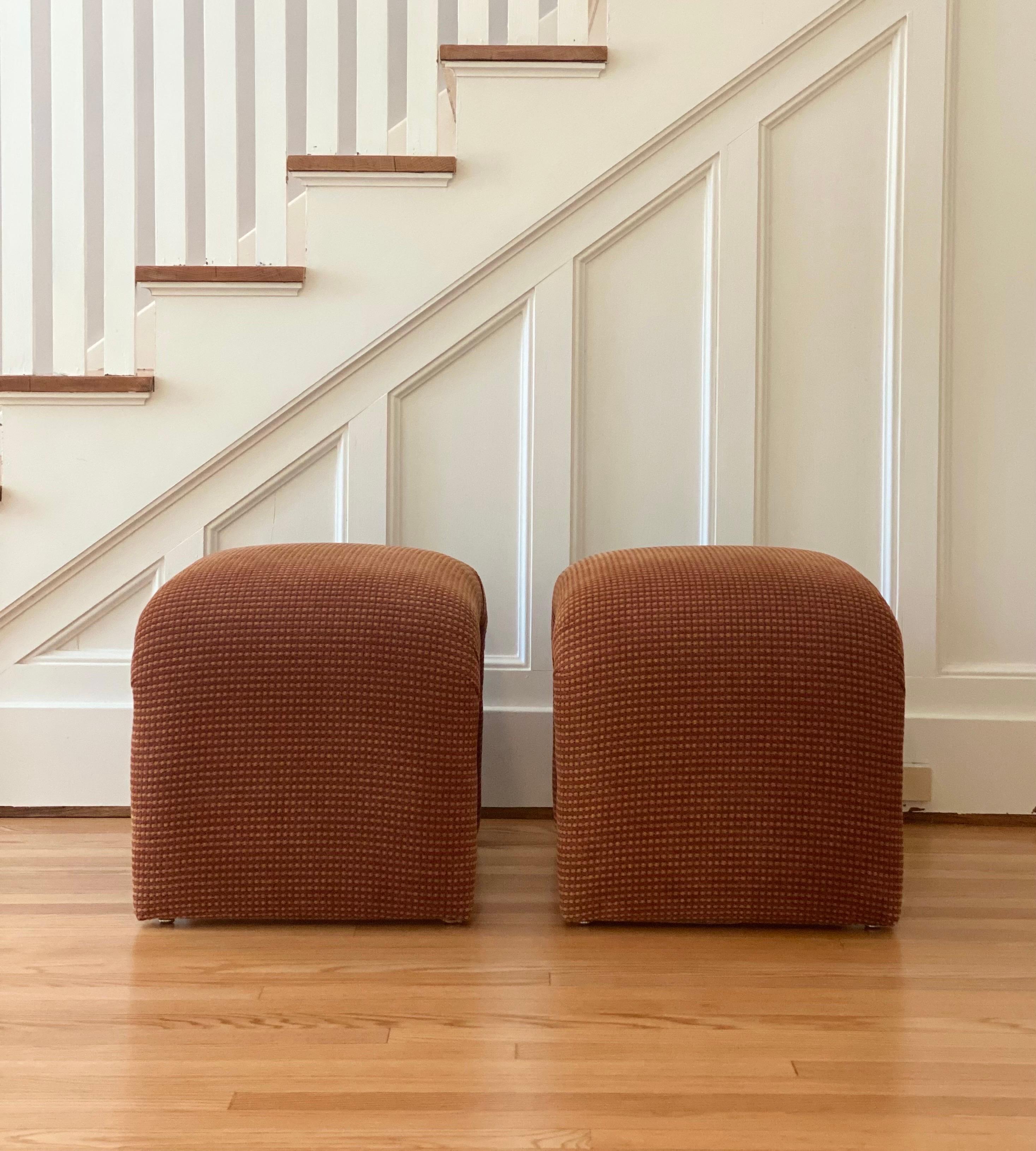 1980s Vintage Karl Springer Style Waterfall Upholstered Ottomans, a Pair 1