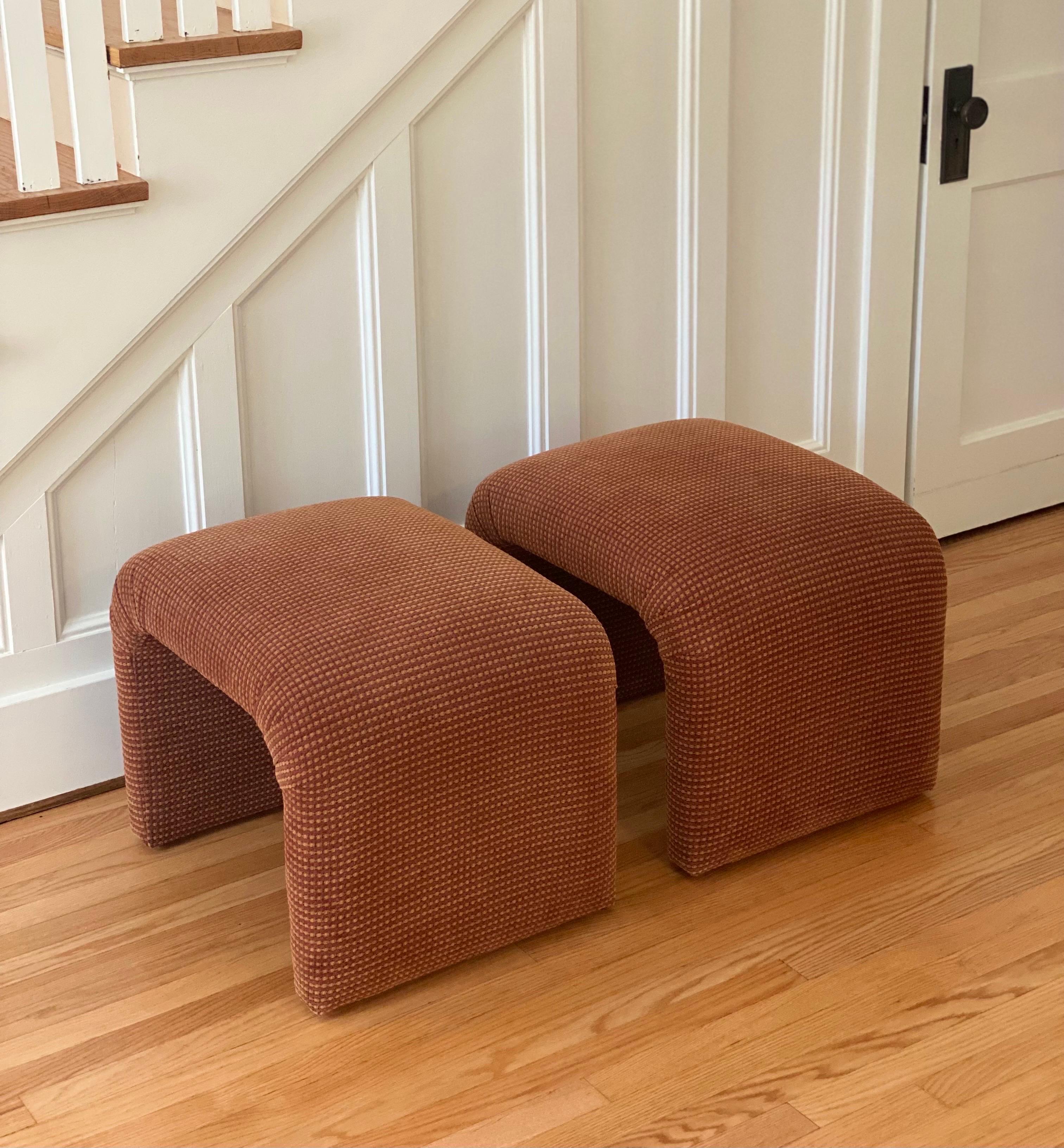 1980s Vintage Karl Springer Style Waterfall Upholstered Ottomans, a Pair 2