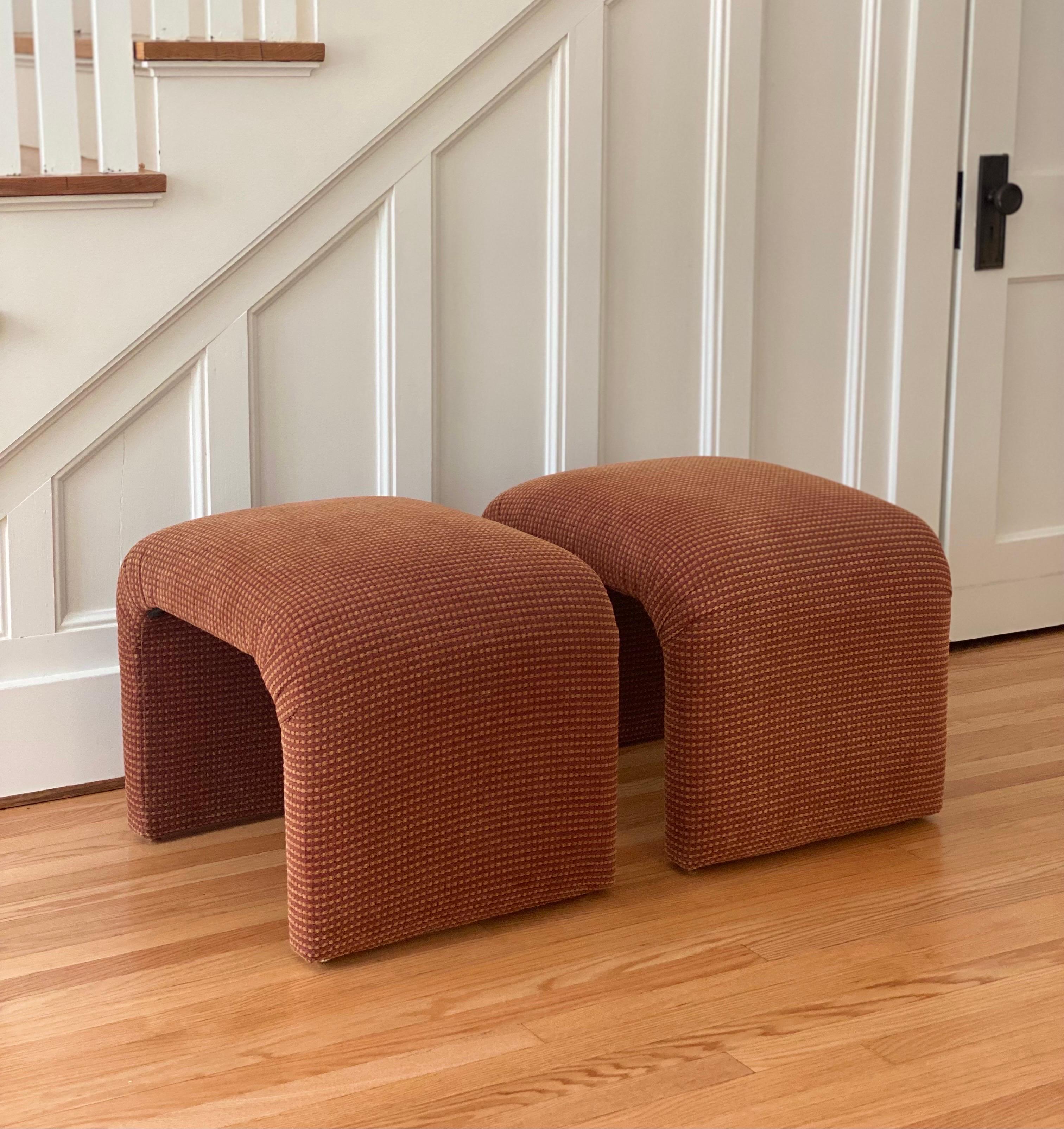 1980s Vintage Karl Springer Style Waterfall Upholstered Ottomans, a Pair 3