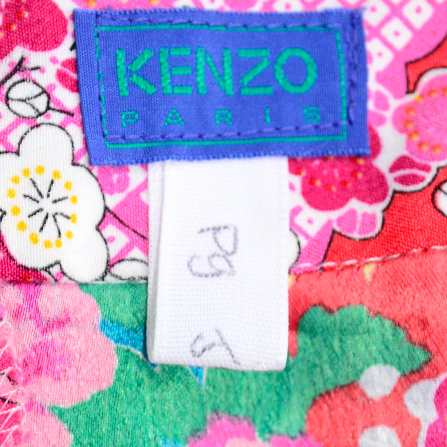 1980s Vintage Kenzo Deadstock Pink & Red Floral High Waisted Pants W Tag 6
