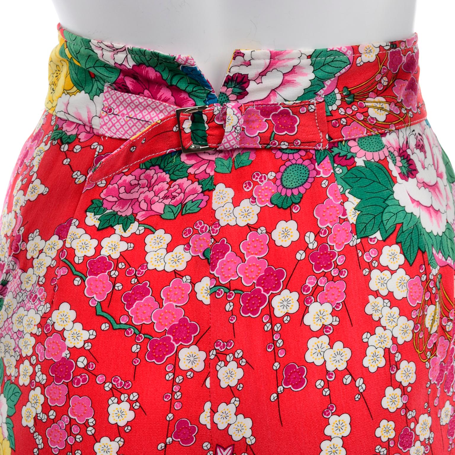 1980s Vintage Kenzo Deadstock Pink & Red Floral High Waisted Pants W Tag 1