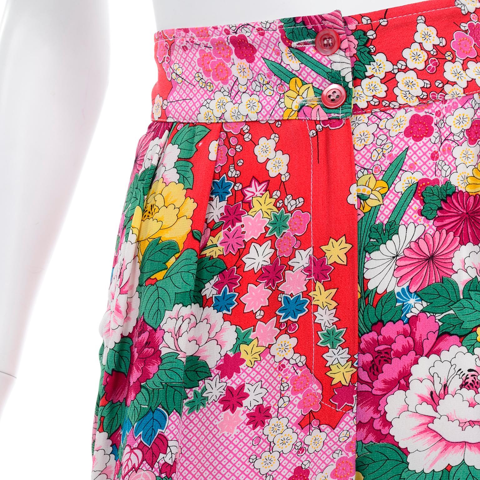 1980s Vintage Kenzo Deadstock Pink & Red Floral High Waisted Pants W Tag 2