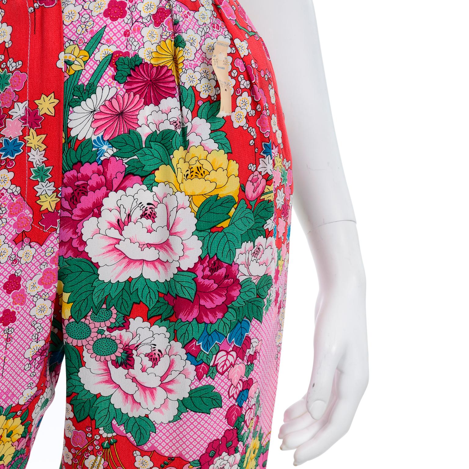 1980s Vintage Kenzo Deadstock Pink & Red Floral High Waisted Pants W Tag 3