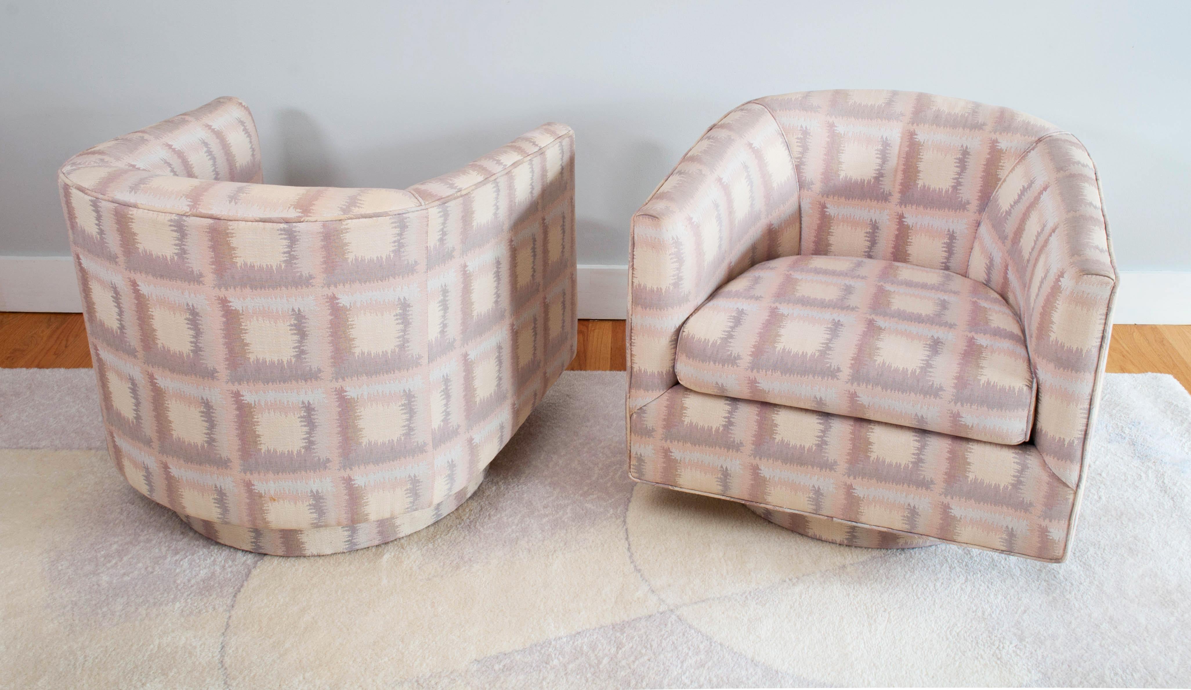 Late 20th Century 1980s Vintage Kessler Pink Purple Upholstered Swivel Club Chair, a Pair For Sale