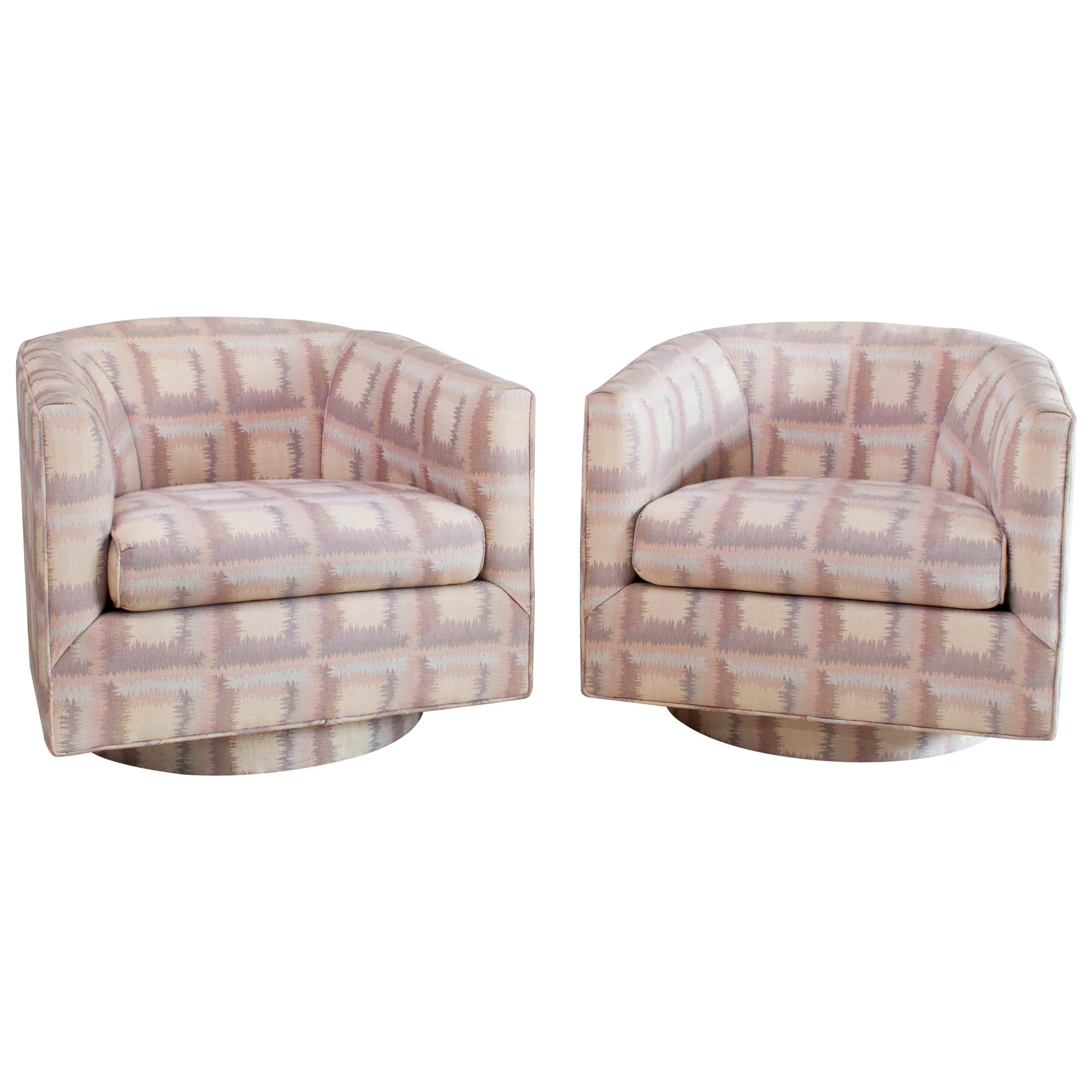 1980s Vintage Kessler Pink Purple Upholstered Swivel Club Chair, a Pair For Sale