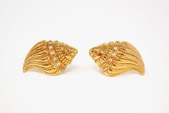 1980s Vintage KJL Kenneth Jay Lane Gilded Seashell Statement Earrings, Signed