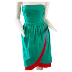 1980s Vintage Lanvin Boutique Paris Strapless Cotton Dress