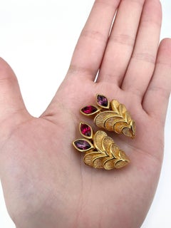 1980s Vintage Lanvin Gold Tone Colourful Rhinestone Floral Clip On Earrings