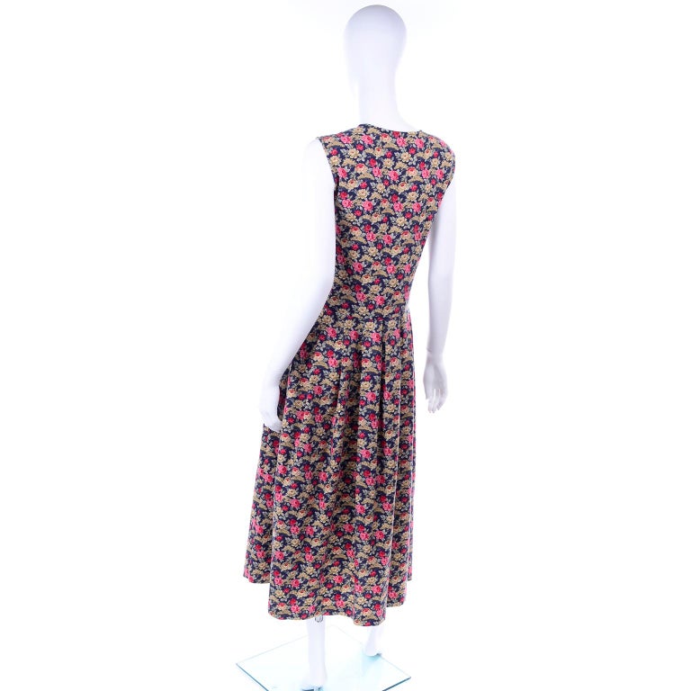1980s Vintage Laura Ashley Navy Blue Cotton Dress W/ Pink and Red ...