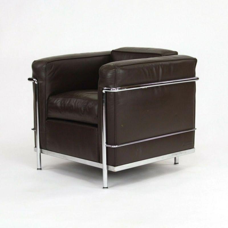 Chrome 1980s Vintage Le Corbusier Cassina LC2 Petit Modele Armchairs in Brown Leather