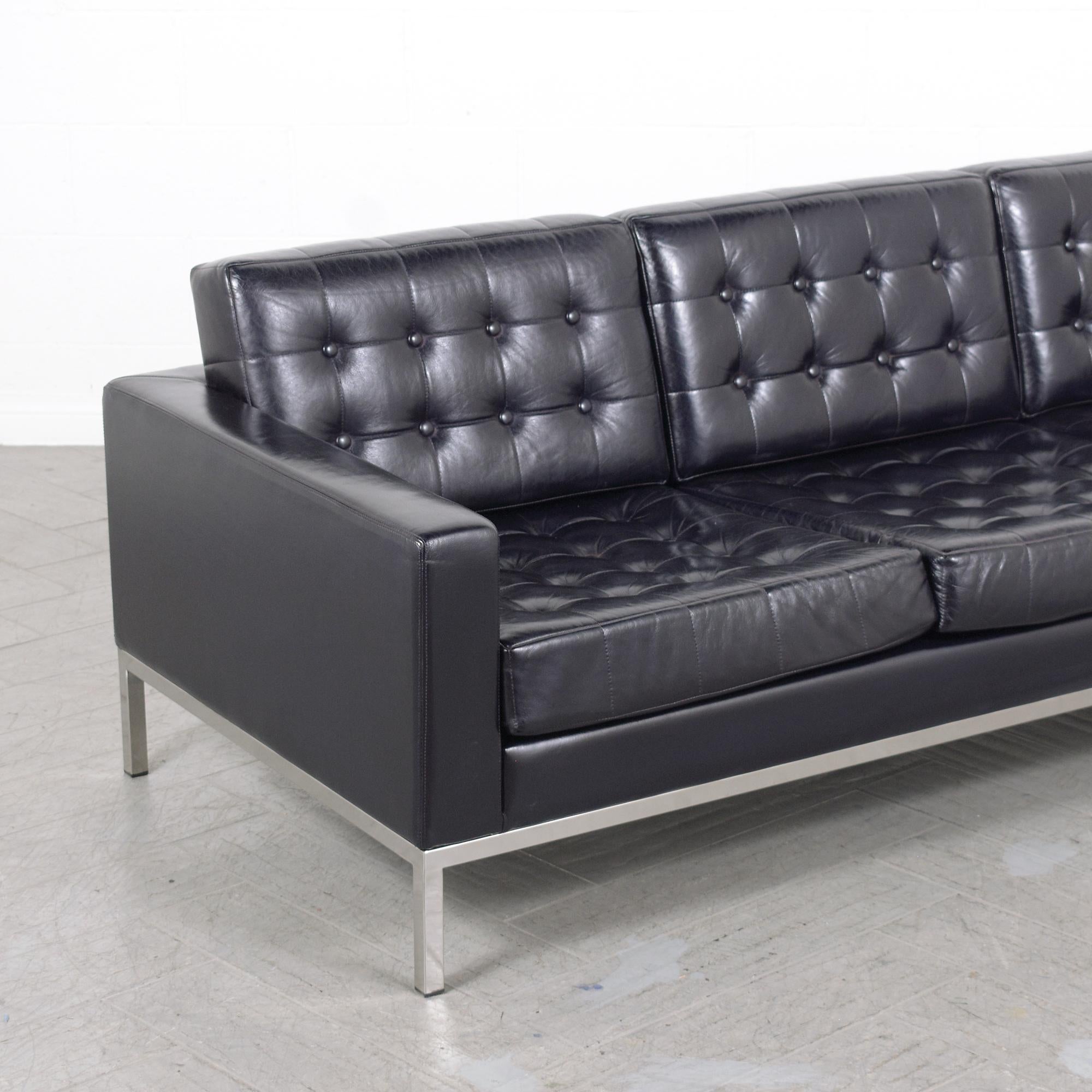 Late 20th Century 1980s Vintage Leather Sofa: Timeless Mid-Century Elegance Restored For Sale