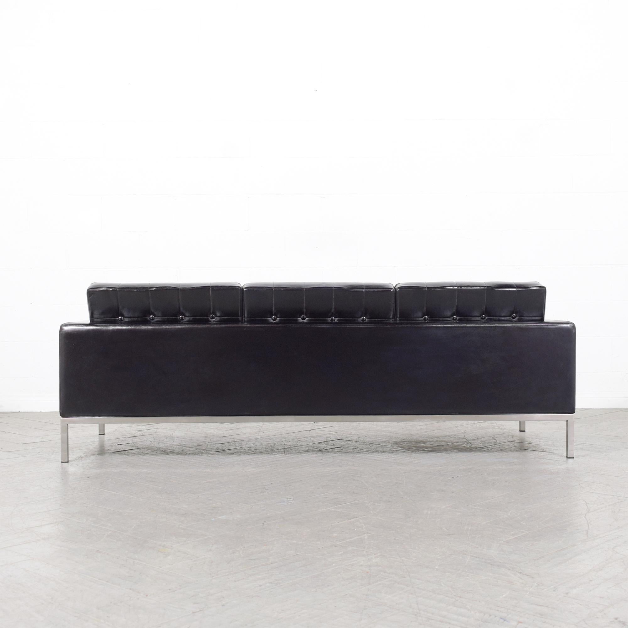 1980s Vintage Leather Sofa: Timeless Mid-Century Elegance Restored For Sale 1