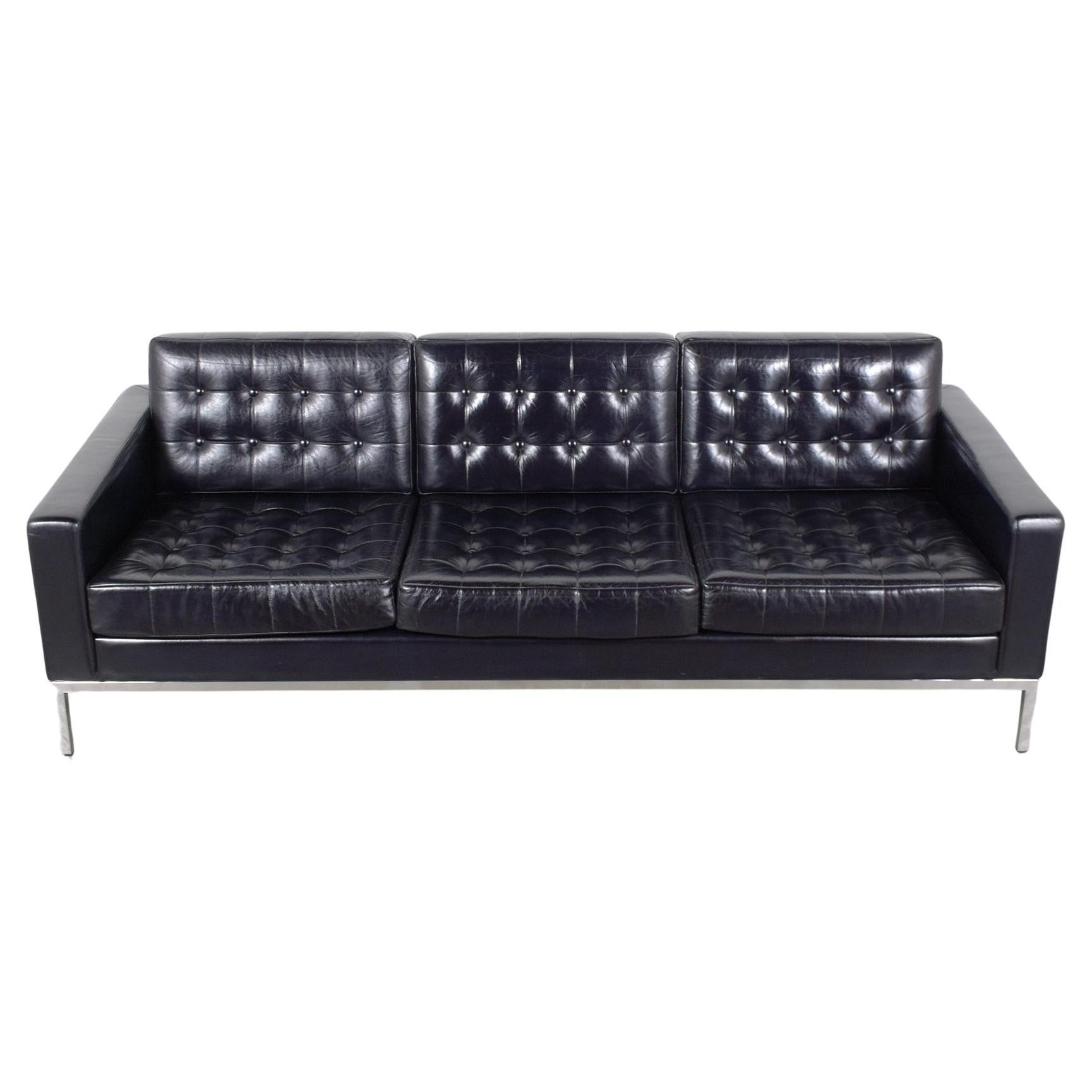1980s Vintage Leather Sofa: Timeless Mid-Century Elegance Restored For Sale