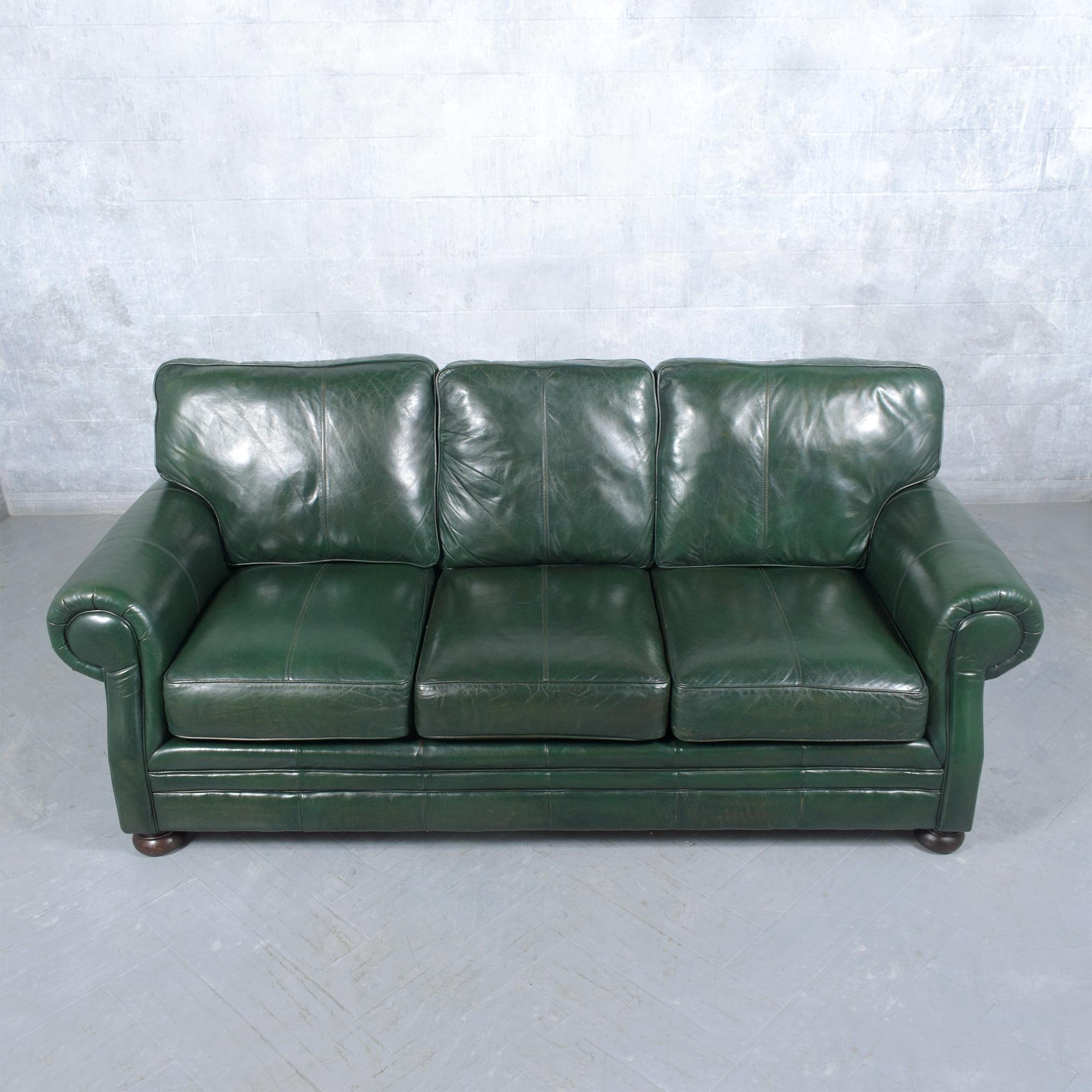 Elegant 1980s Restored Leather Sofa: A Blend of Vintage and Modern For Sale 2