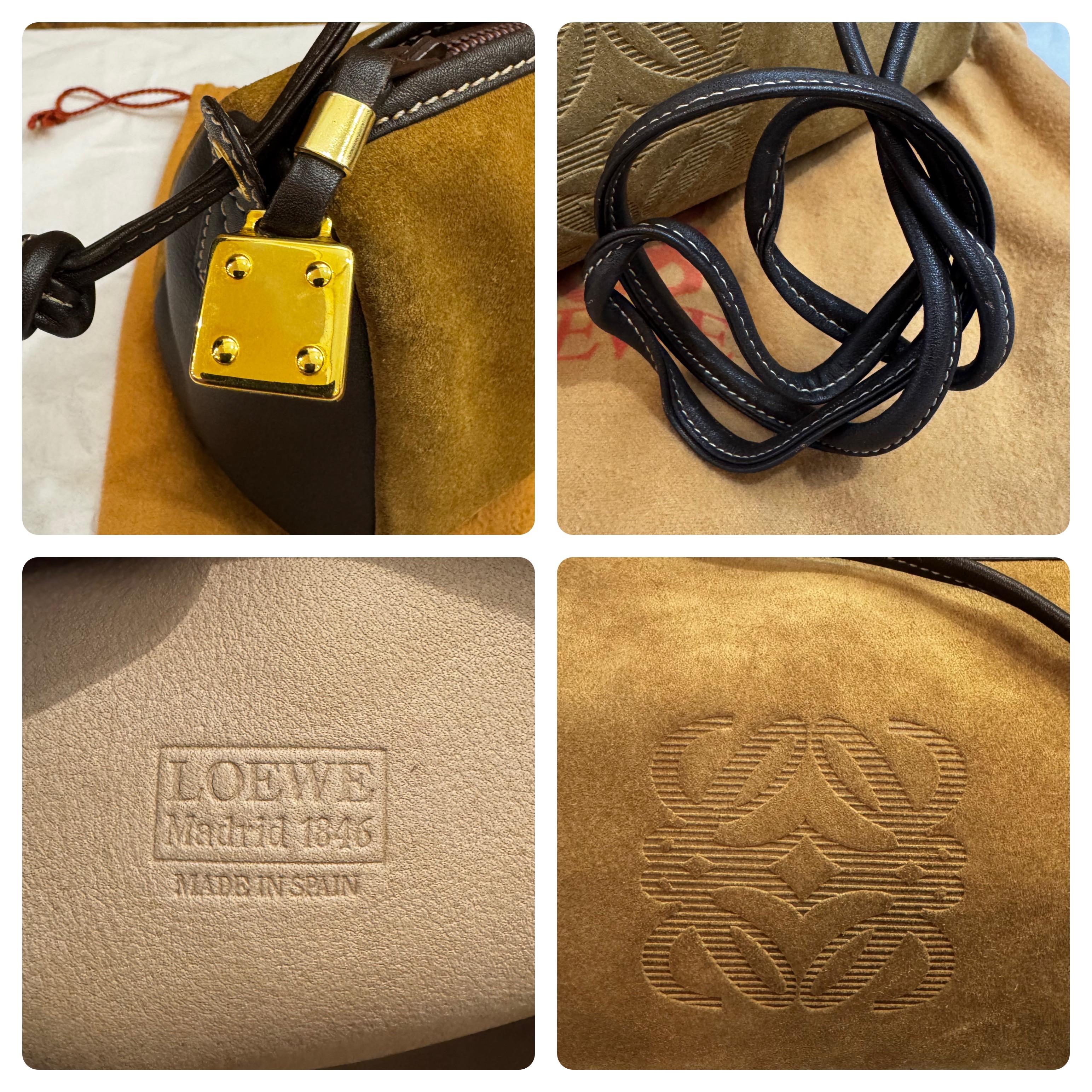 1980s Vintage LOEWE Anagram Triangle Crossbosy Bag Suede Brown Unisex 2