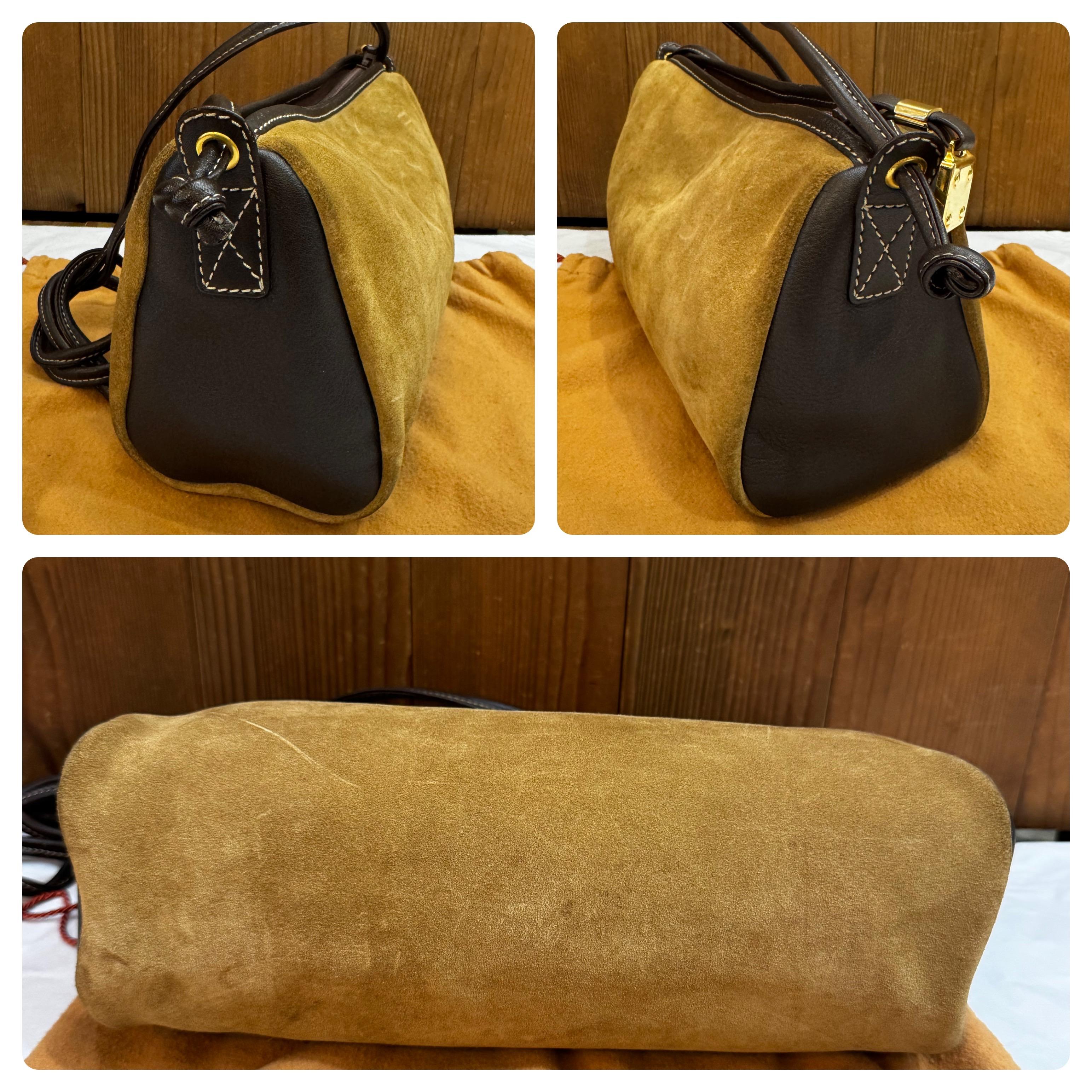 1980s Vintage LOEWE Anagram Triangle Crossbosy Bag Suede Brown Unisex 3