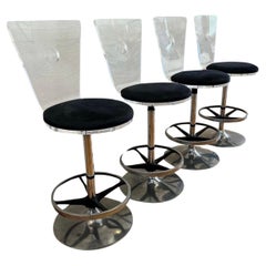 1980s Vintage Lucite and Chrome Swivel Counter Stools, Set of 4 chairs