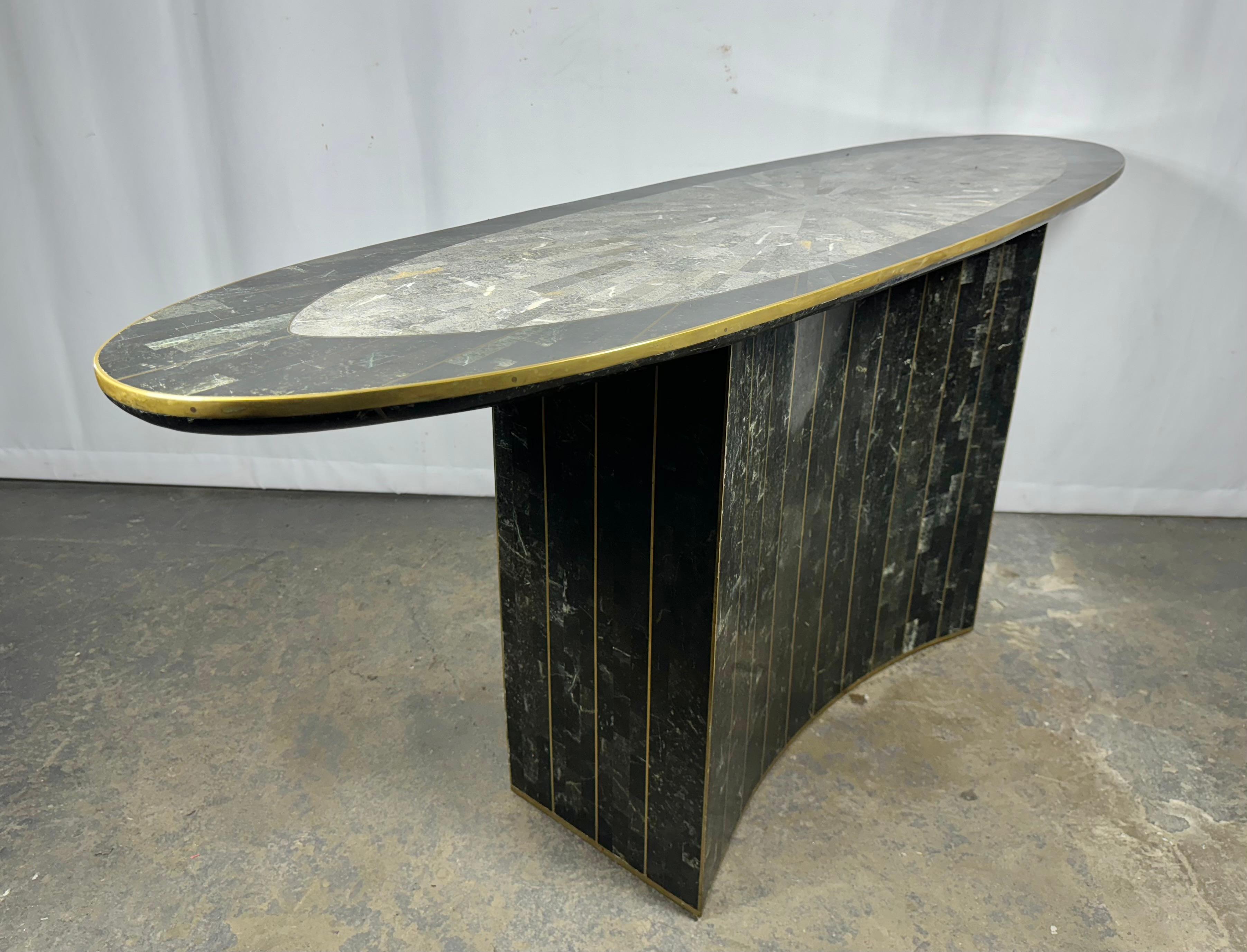1980s Vintage Maitland Smith Console, tessellated stone / brass inlay For Sale 5