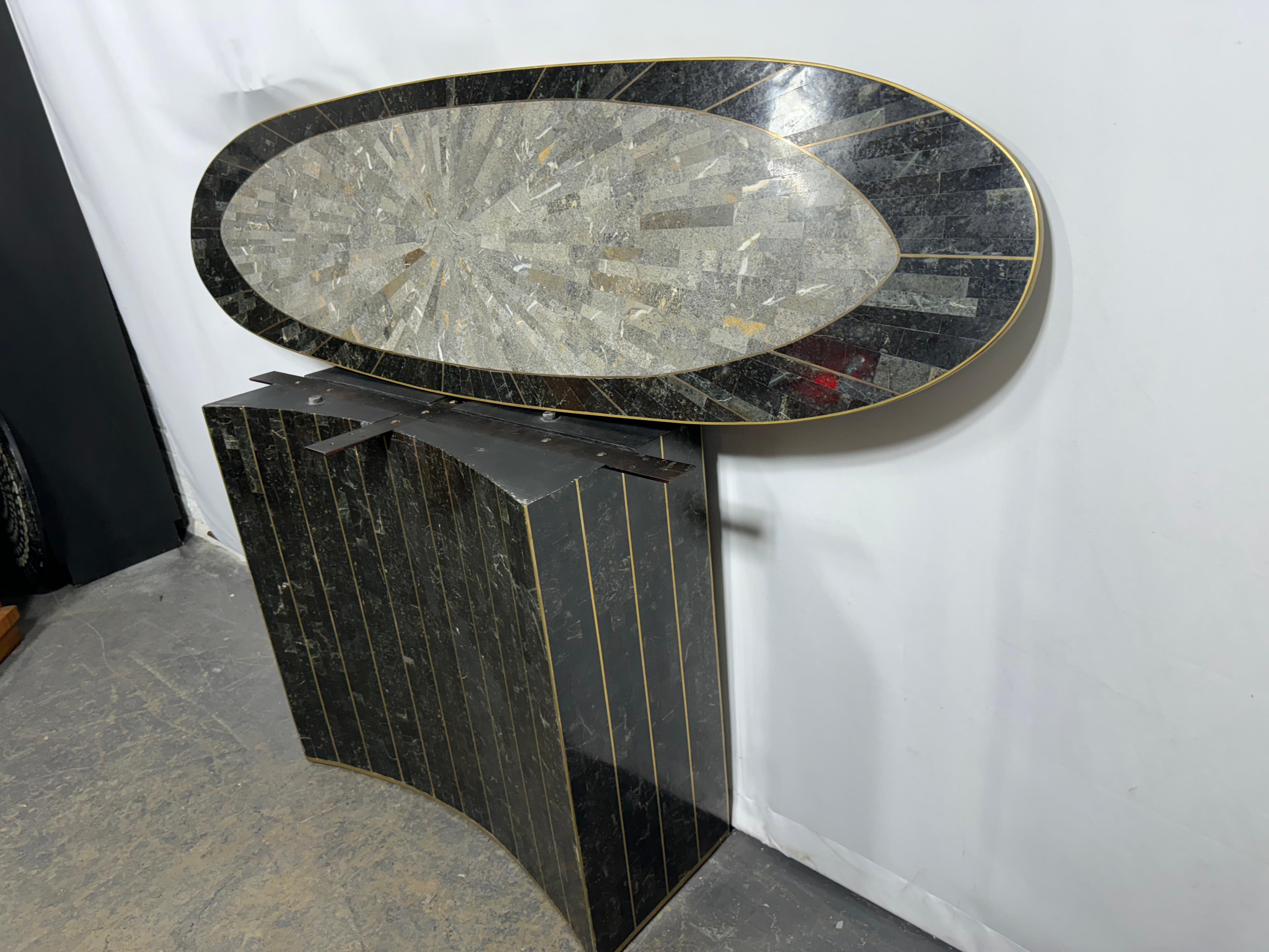 1980s Vintage Maitland Smith Console, tessellated stone / brass inlay For Sale 10
