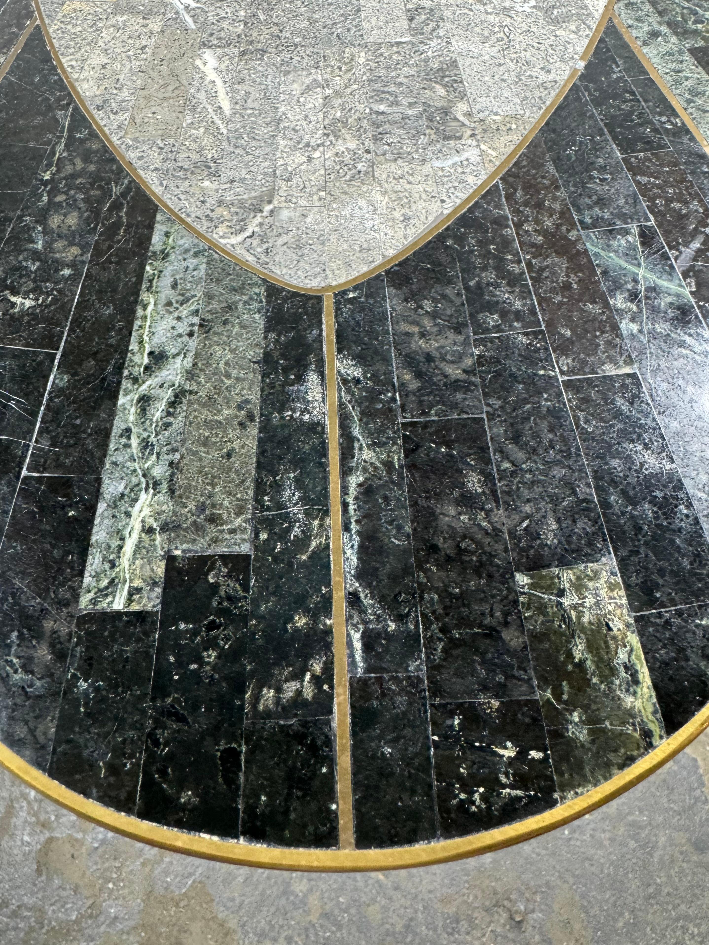 Organic Modern 1980s Vintage Maitland Smith Console, tessellated stone / brass inlay For Sale