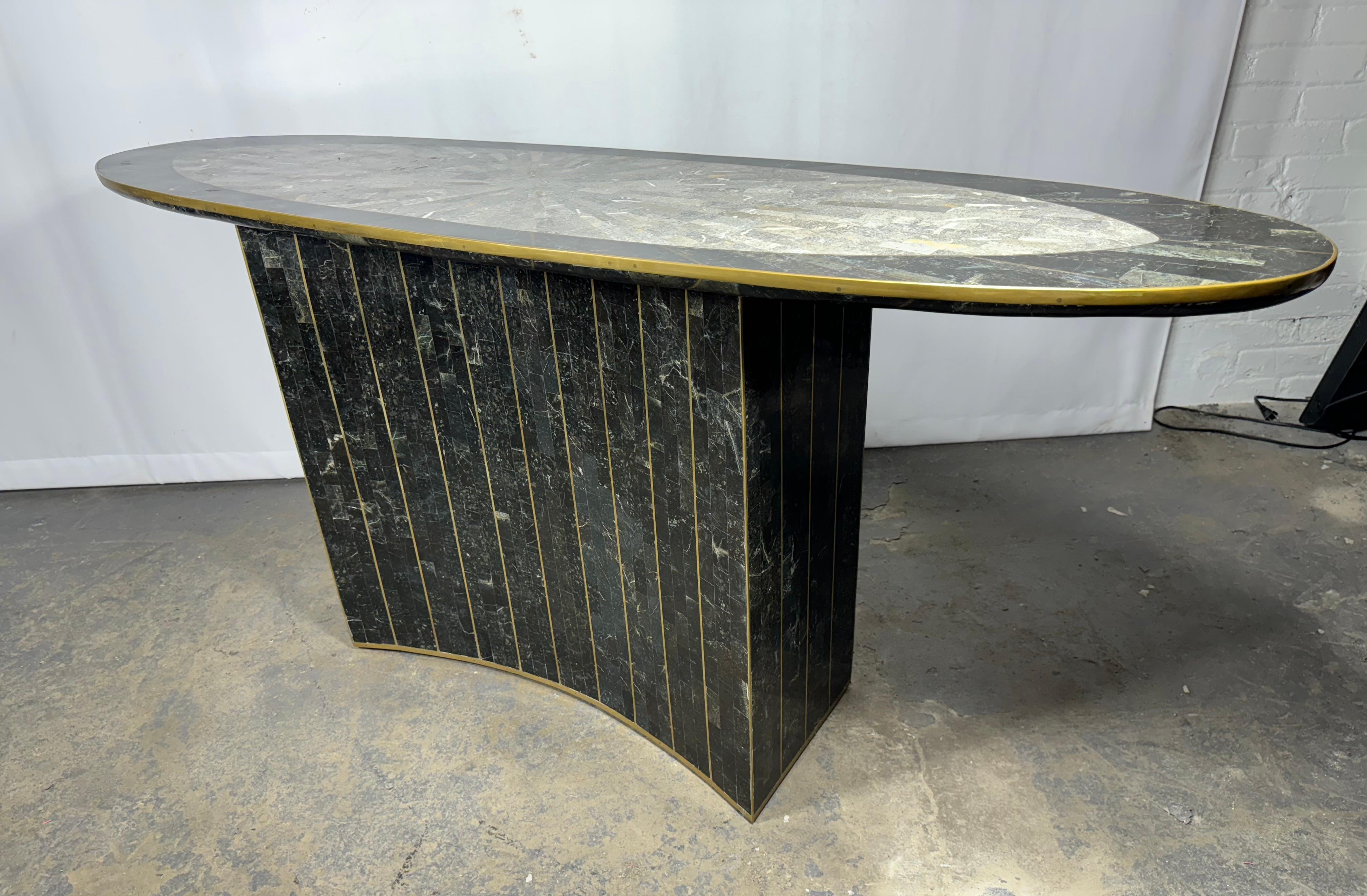 1980s Vintage Maitland Smith Console, tessellated stone / brass inlay In Good Condition For Sale In Buffalo, NY