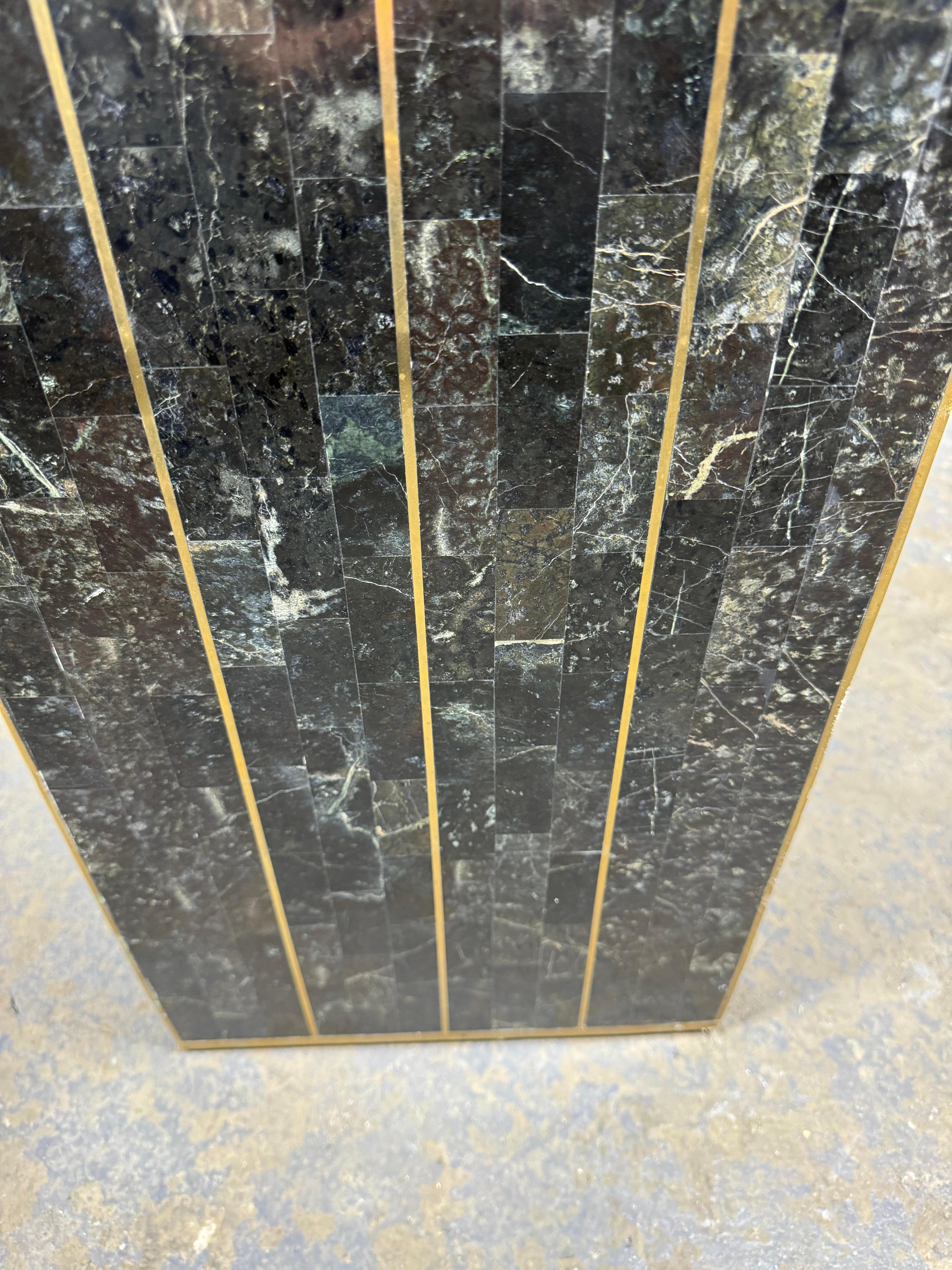 Brass 1980s Vintage Maitland Smith Console, tessellated stone / brass inlay For Sale