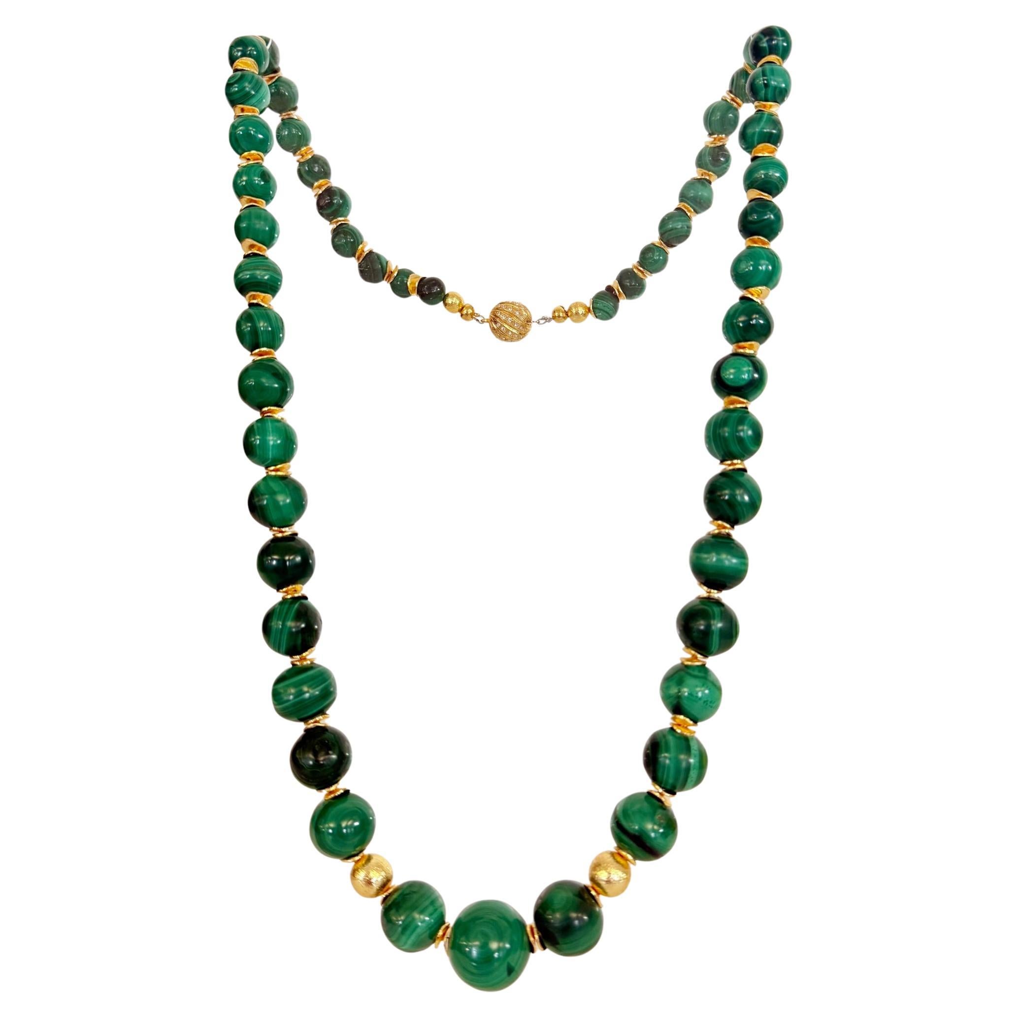 1980er Jahre Vintage Malachit Statement Halskette - 470g - Graduated Design