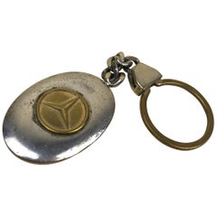1980s Vintage Metal and Brass Advertising Mercedes Benz Oval Keyring