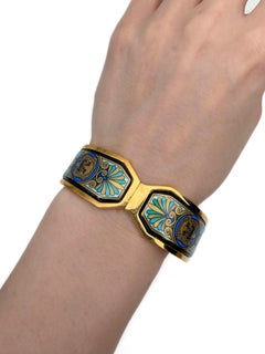 1980s Vintage Michaela Frey Gold Tone Greco Roman Enamel Bangle Bracelet
