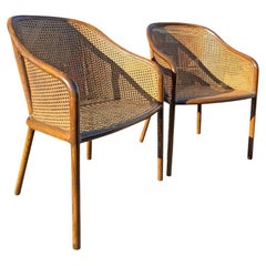 1980s Vintage Modern Ward Bennett Style Cane Side or Accent Lounge Chairs a Pair