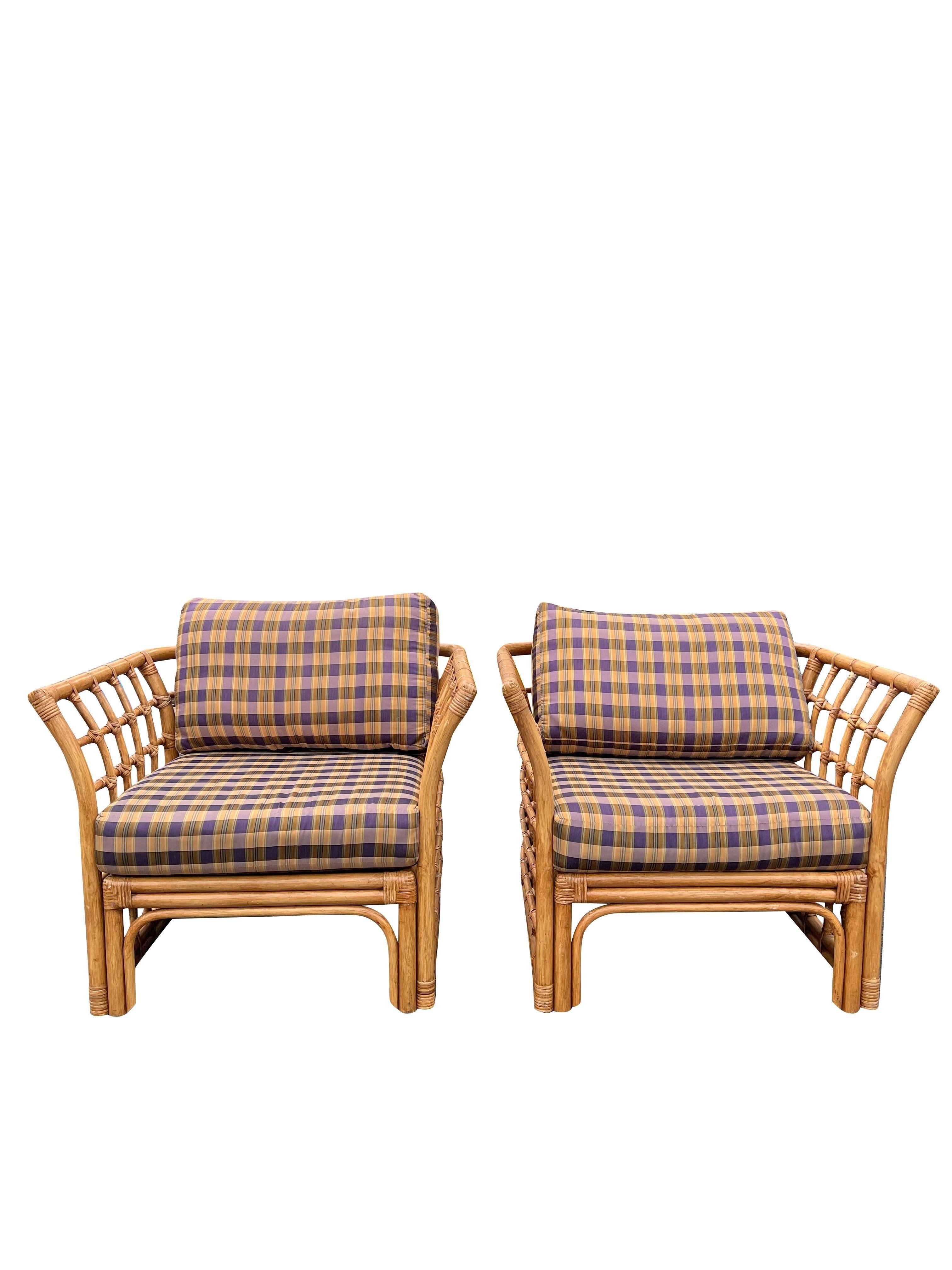Late 20th Century 1980s Vintage Modern Wicker Pair of Chairs and Ottoman by Henry Link- 3 Pieces
