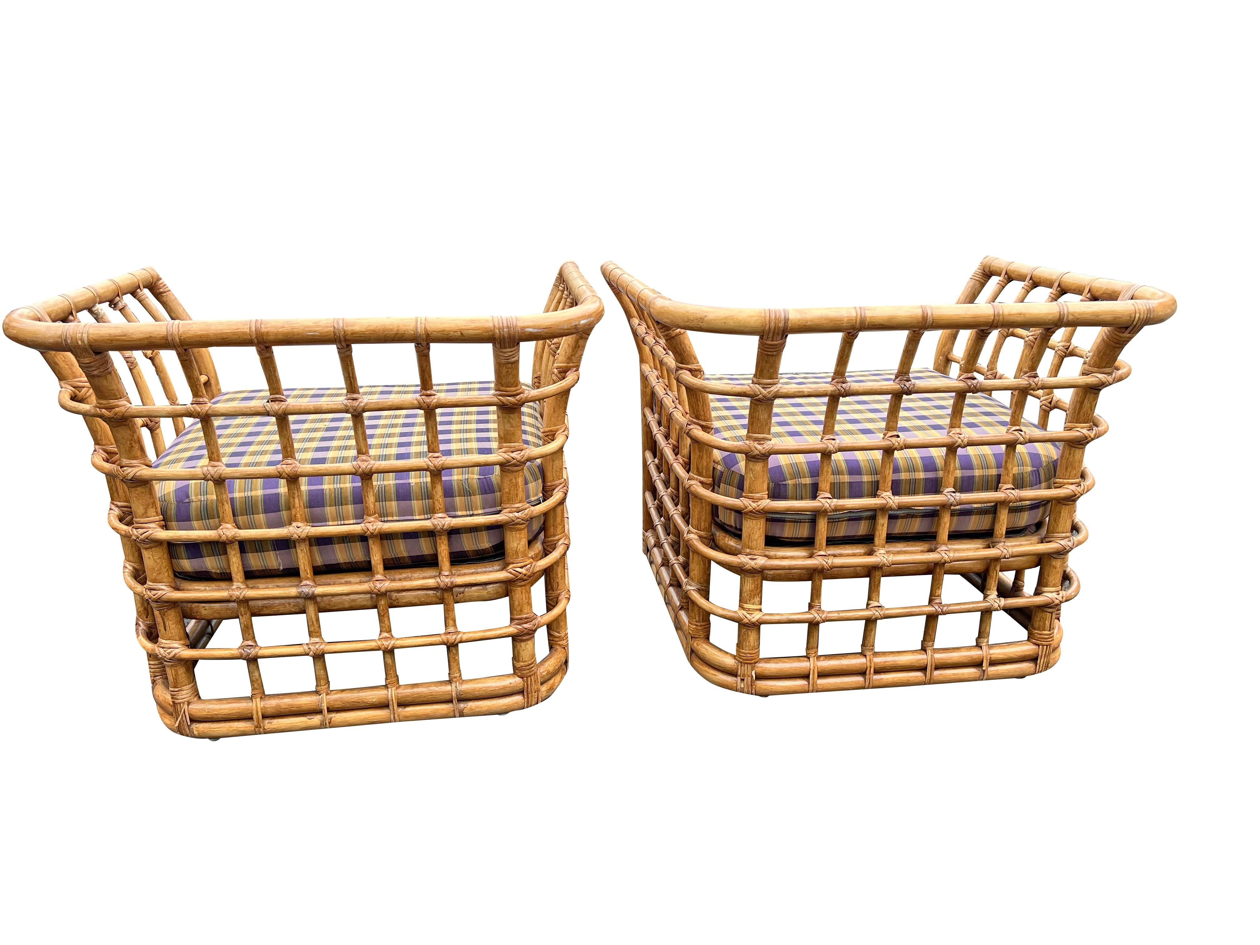 1980s Vintage Modern Wicker Pair of Chairs and Ottoman by Henry Link- 3 Pieces 2