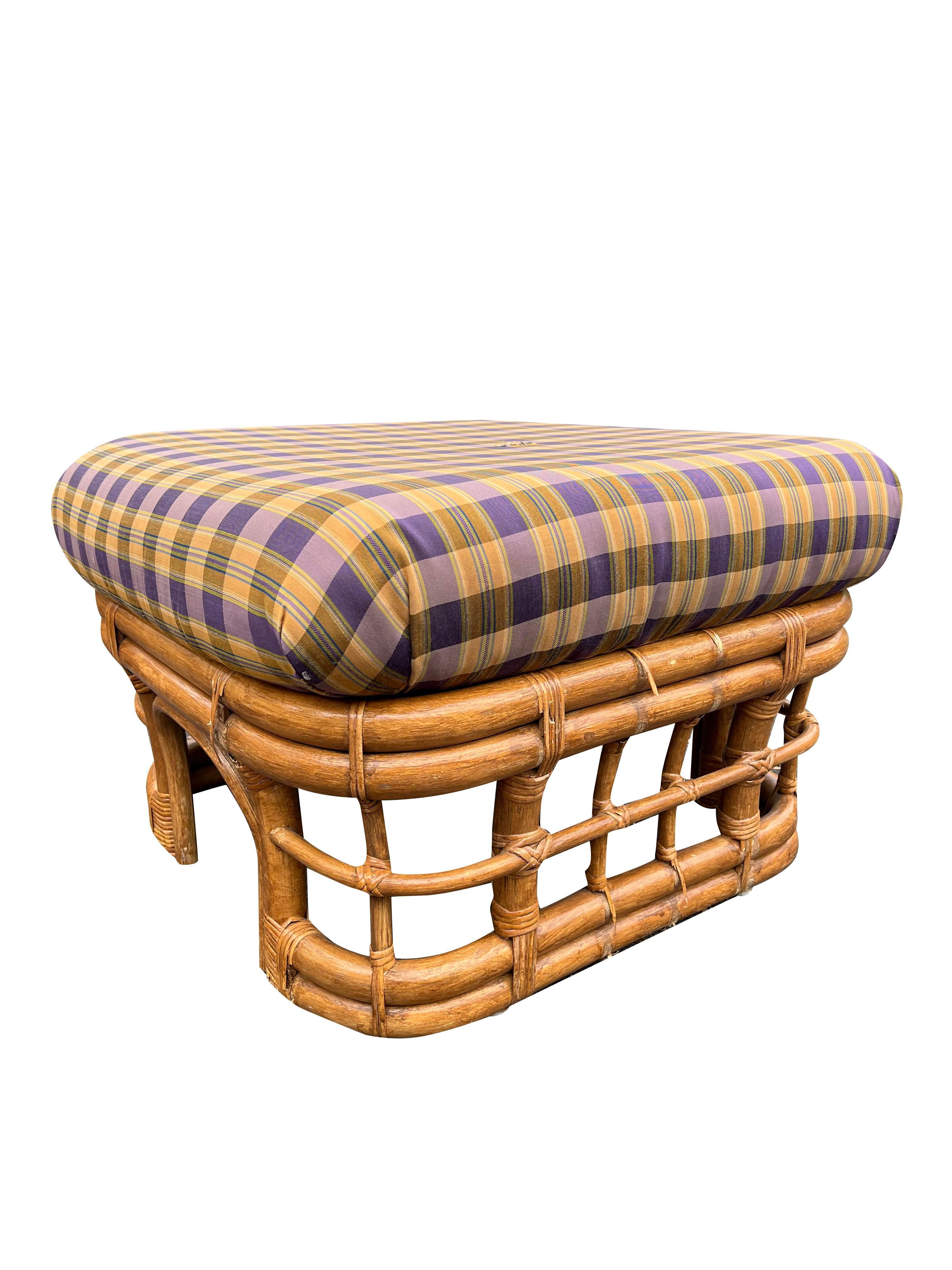 1980s Vintage Modern Wicker Pair of Chairs and Ottoman by Henry Link- 3 Pieces 4