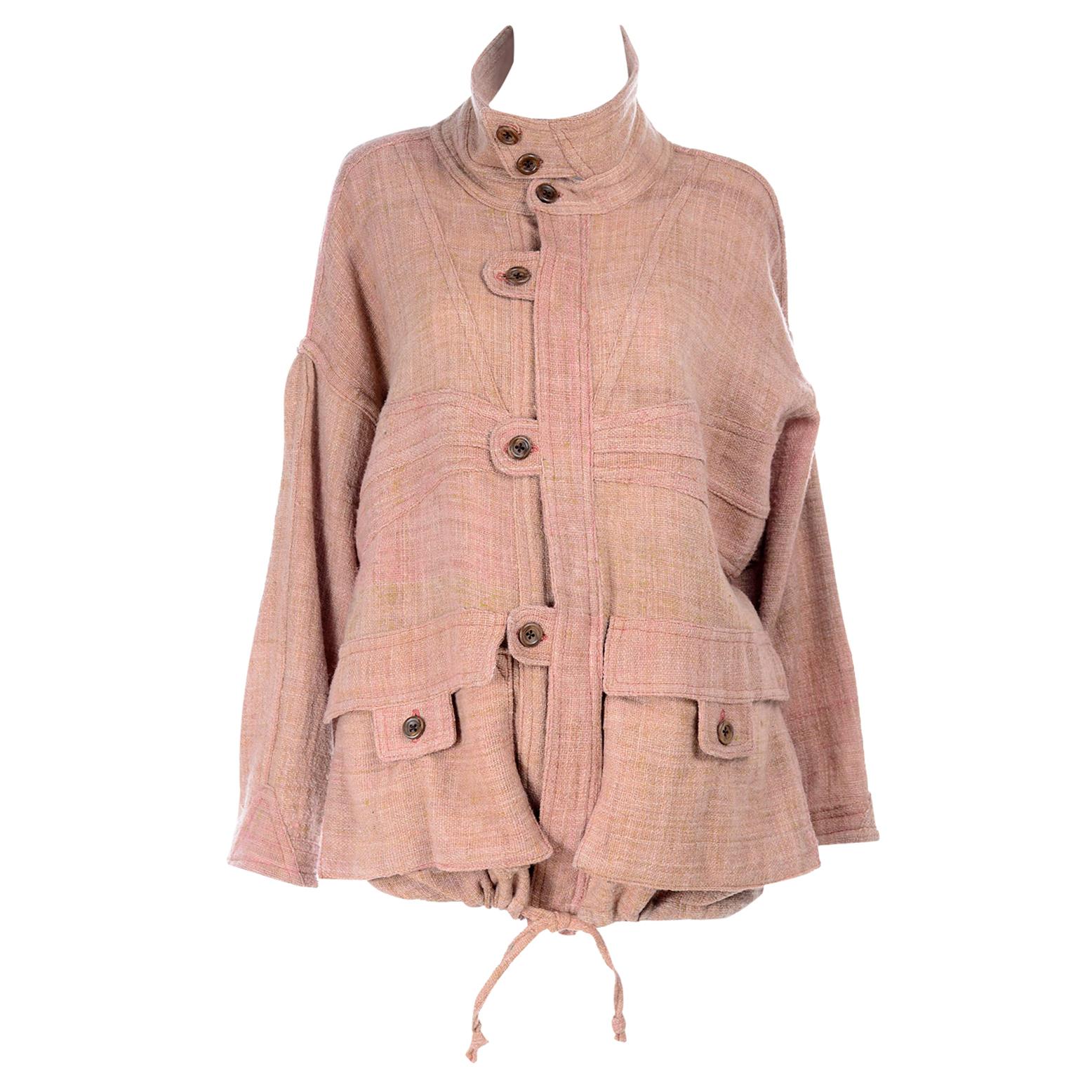 1980s Vintage Muted Pink Wool Handwoven Bolivian Jacket