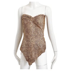 1980s Vintage Norma Kamali Leopard Print Leather Corset Top